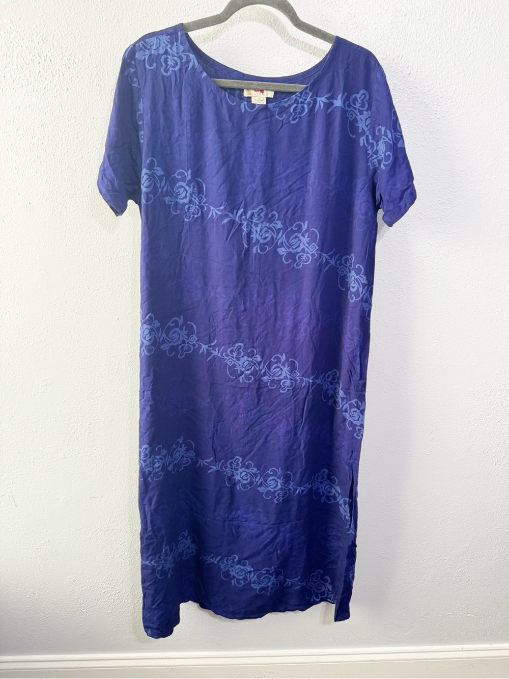 Hilo Hattie Royal Blue Midi Dress with Lighter Blue Floral Motif 1x